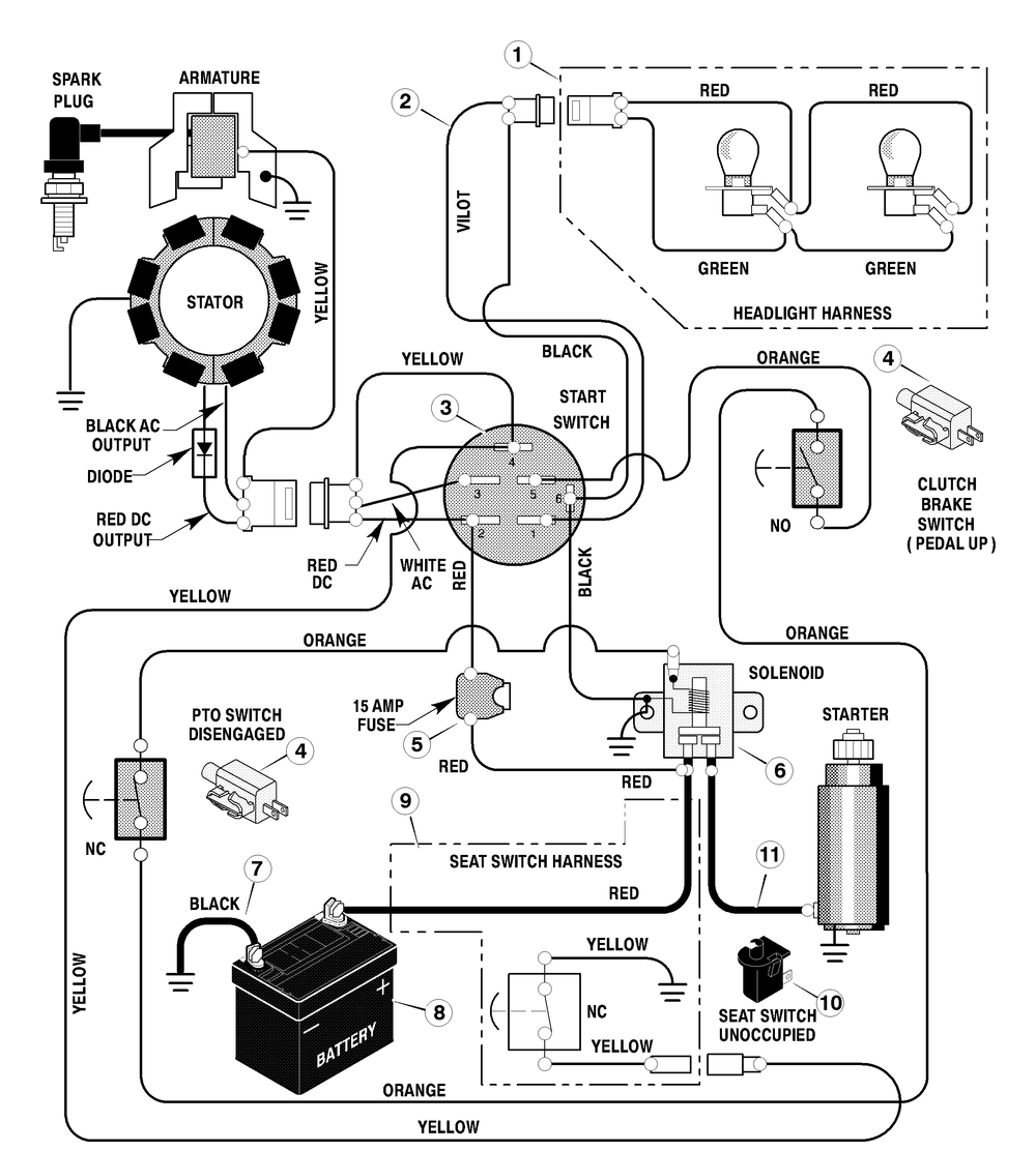 Electrical System Diagram and Parts List for 385015X50B 2004 Briggs and Stratton Lawn Tractor